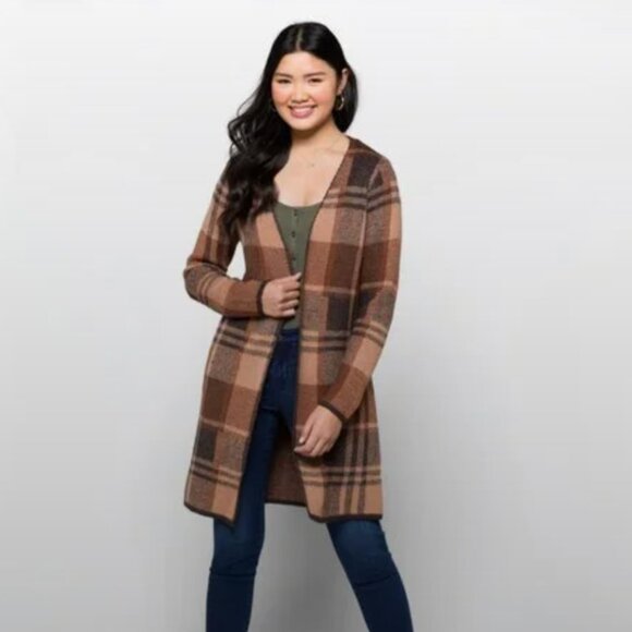Chic Plaid Open Front Cardigan - Picture 1 of 5